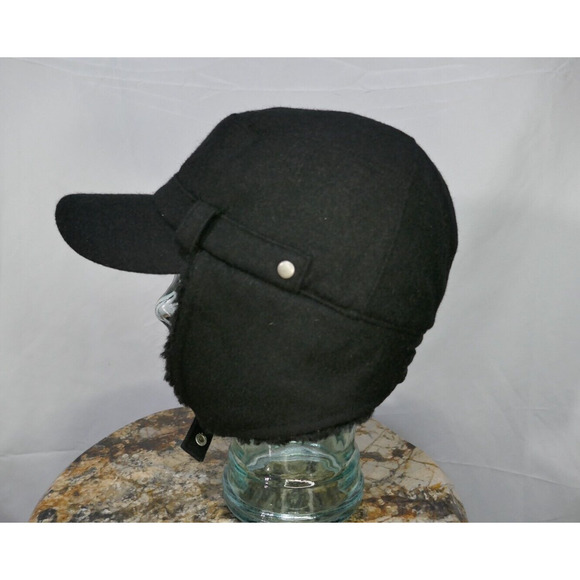 Calvin Klein Black Trapper Trooper Hat Chin Strap Ear Flaps Faux Fur One Size - Picture 9 of 16